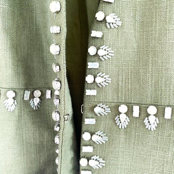 Tory Burch Embellished Avery Linen Boxy Jeweled Crop Jacket Green Silver US 6 - Picture 8 of 11